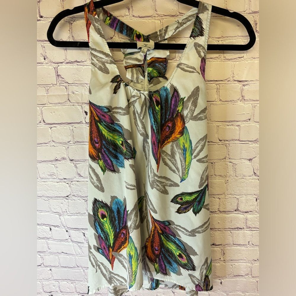Hot & Delicious Y2K Whimsigoth Stevie Peacock Feather Ruffled T-strap Back Top L